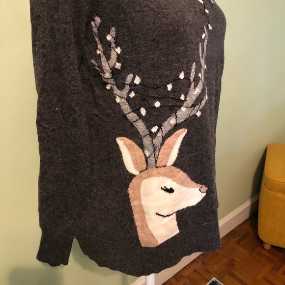 Ann Taylor LOFT Grey Wool mix Reindeer Sweater - Picture 2 of 6